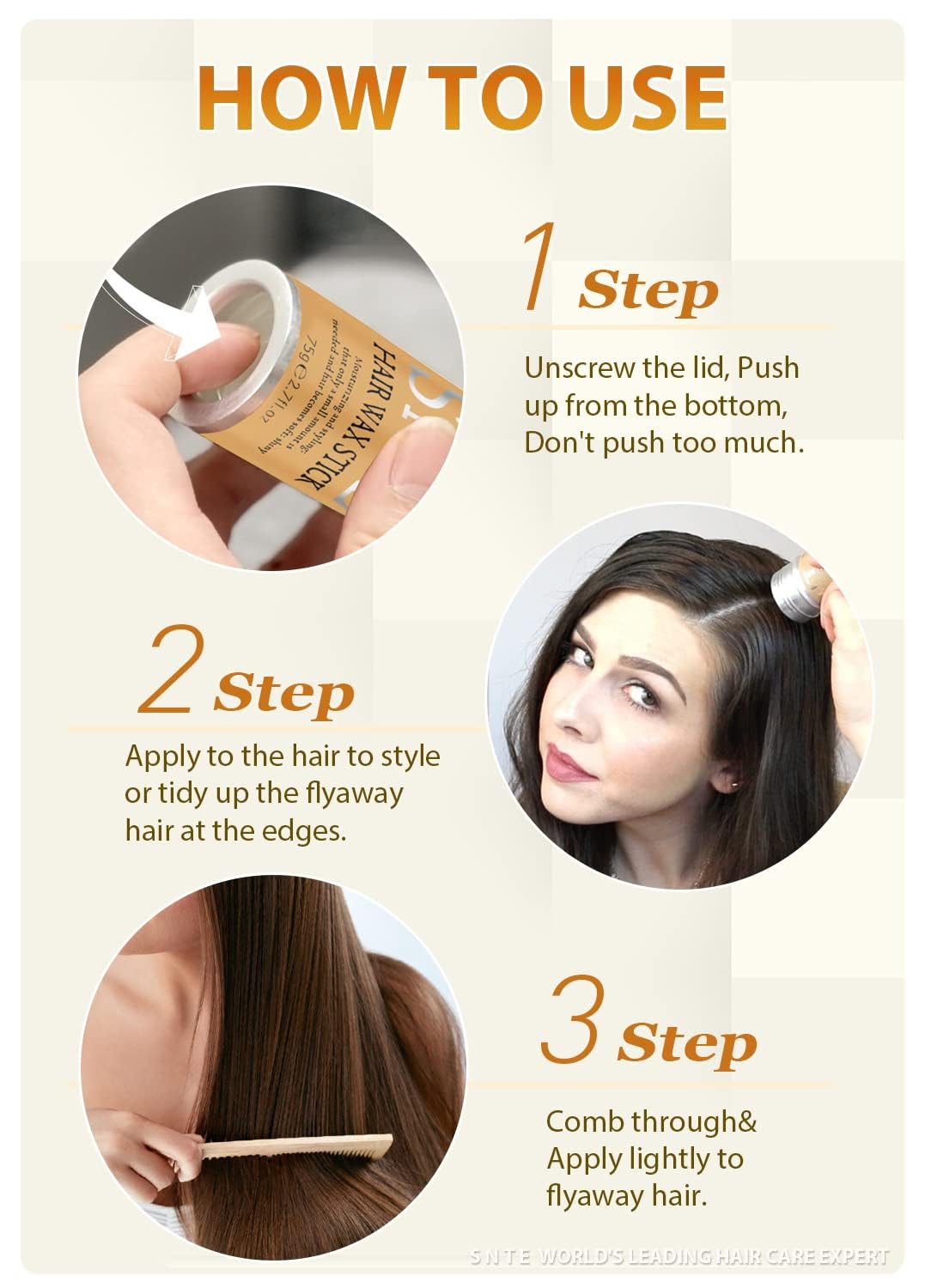 Slick Back Hair Brush & Hair Wax Stick Set - Tames Frizz & Smooths Flyaways - Sleek Ponytails, Buns, Edges - Styling Cream/Gel/Balm/Pomade Stick for Women - Styling Accessories for Girls & Kids