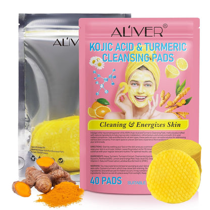 Turmeric Kojic Acid Cleansing Pads, 80pcs Kojic Acid and Turmeric Cleansing Pads with Vitamin B5, Vitamin C, Sugar for Face