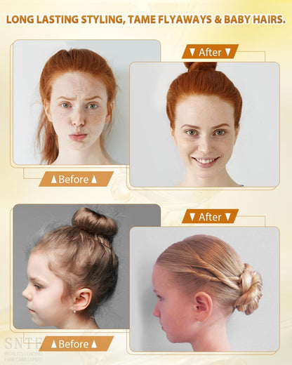 Slick Back Hair Brush & Hair Wax Stick Set - Tames Frizz & Smooths Flyaways - Sleek Ponytails, Buns, Edges - Styling Cream/Gel/Balm/Pomade Stick for Women - Styling Accessories for Girls & Kids