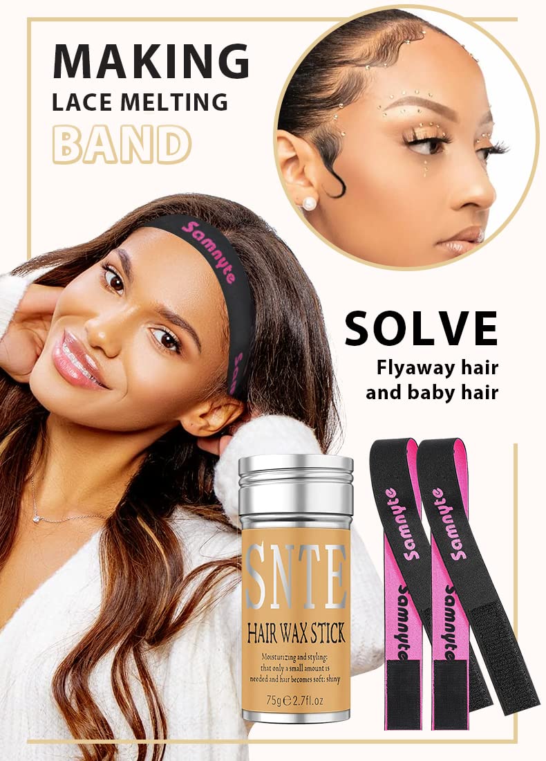 Slick Back Hair Brush & Hair Wax Stick Set - Tames Frizz & Smooths Flyaways - Sleek Ponytails, Buns, Edges - Styling Cream/Gel/Balm/Pomade Stick for Women - Styling Accessories for Girls & Kids
