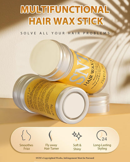 Slick Back Hair Brush & Hair Wax Stick Set - Tames Frizz & Smooths Flyaways - Sleek Ponytails, Buns, Edges - Styling Cream/Gel/Balm/Pomade Stick for Women - Styling Accessories for Girls & Kids