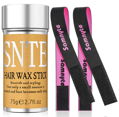 Slick Back Hair Brush & Hair Wax Stick Set - Tames Frizz & Smooths Flyaways - Sleek Ponytails, Buns, Edges - Styling Cream/Gel/Balm/Pomade Stick for Women - Styling Accessories for Girls & Kids