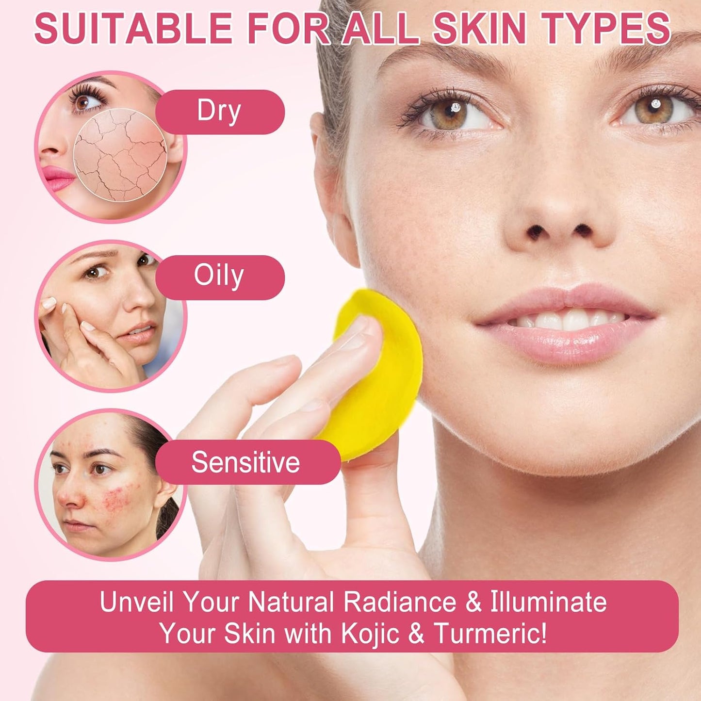 Turmeric Kojic Acid Cleansing Pads, 80pcs Kojic Acid and Turmeric Cleansing Pads with Vitamin B5, Vitamin C, Sugar for Face