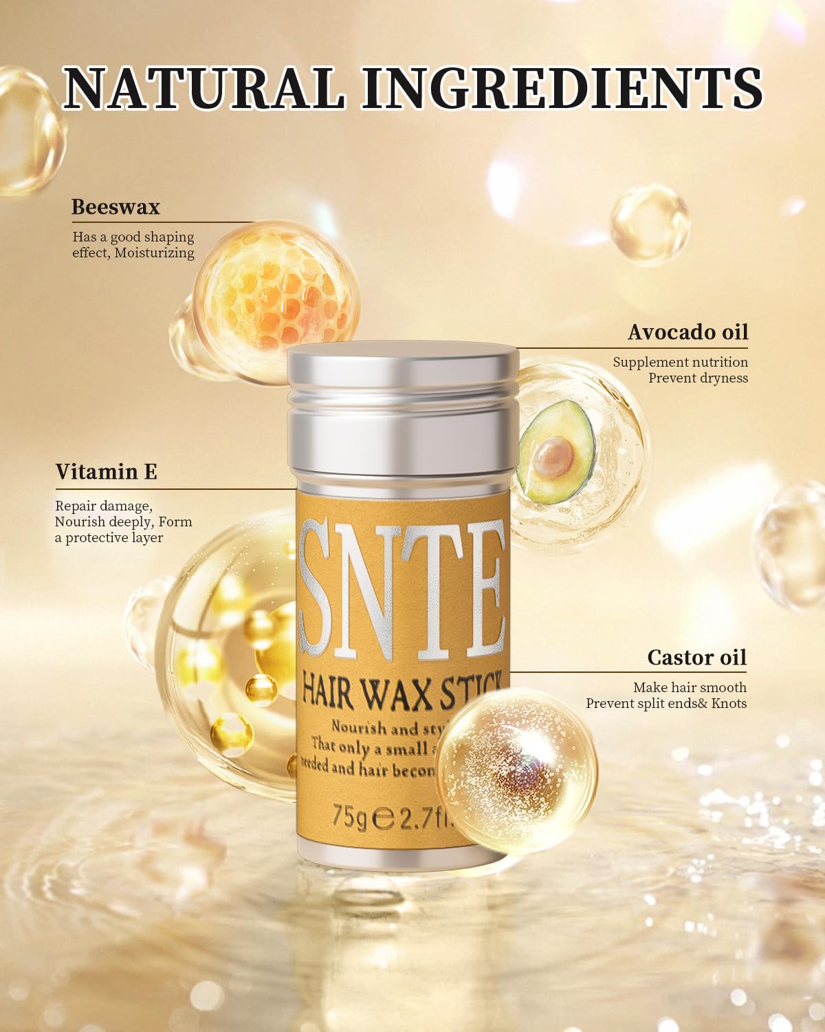 Slick Back Hair Brush & Hair Wax Stick Set - Tames Frizz & Smooths Flyaways - Sleek Ponytails, Buns, Edges - Styling Cream/Gel/Balm/Pomade Stick for Women - Styling Accessories for Girls & Kids