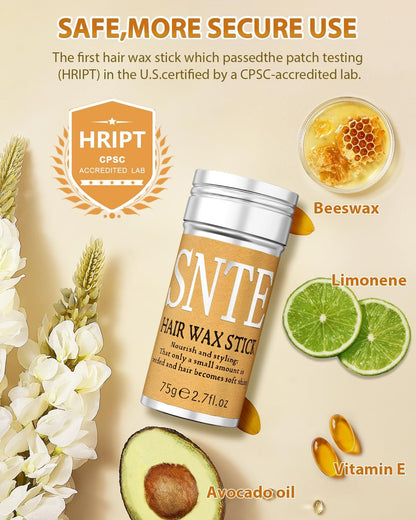 Slick Back Hair Brush & Hair Wax Stick Set - Tames Frizz & Smooths Flyaways - Sleek Ponytails, Buns, Edges - Styling Cream/Gel/Balm/Pomade Stick for Women - Styling Accessories for Girls & Kids