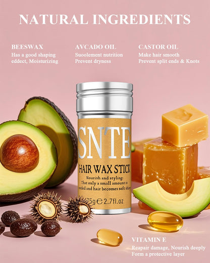 Slick Back Hair Brush & Hair Wax Stick Set - Tames Frizz & Smooths Flyaways - Sleek Ponytails, Buns, Edges - Styling Cream/Gel/Balm/Pomade Stick for Women - Styling Accessories for Girls & Kids